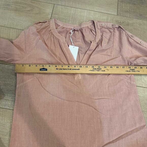 Barrymore Button Sleeve Blouse Ecru Small Dusty Rose Lightweight Cotton NEW - Picture 4 of 9